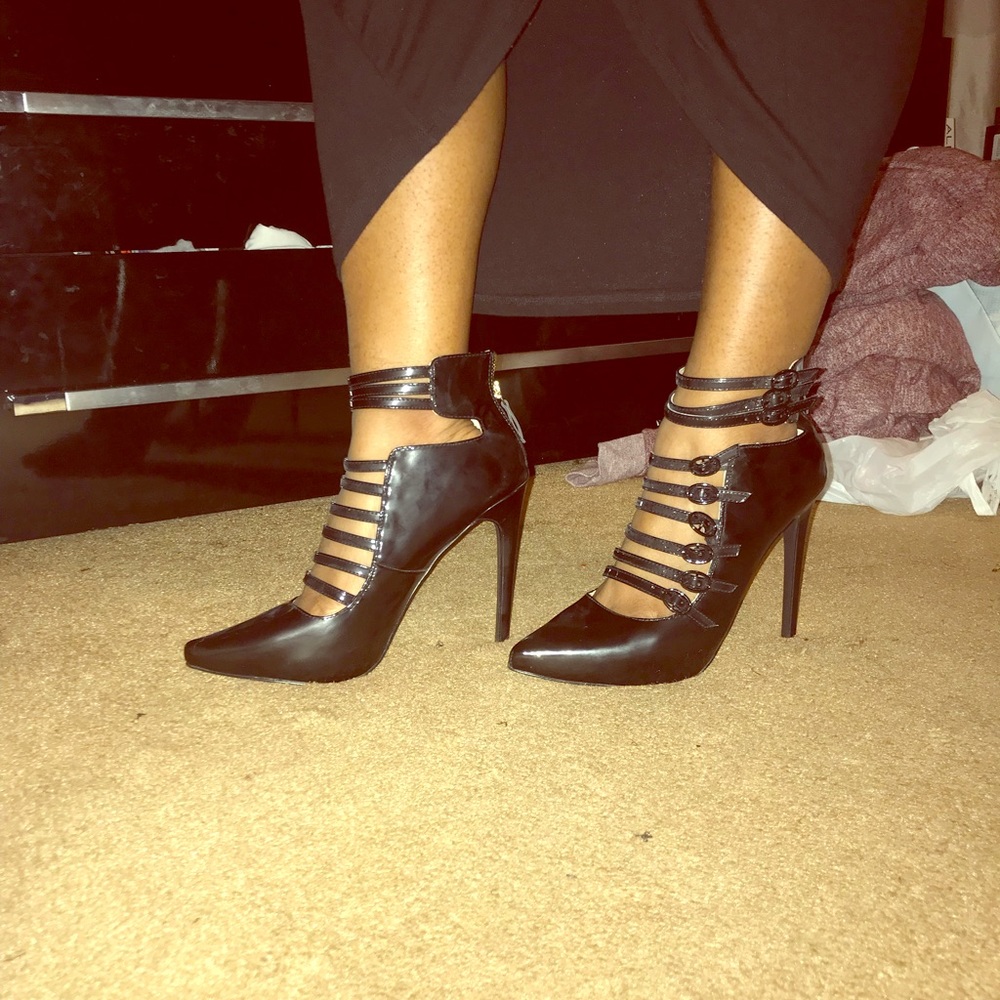 Black patent leather heels